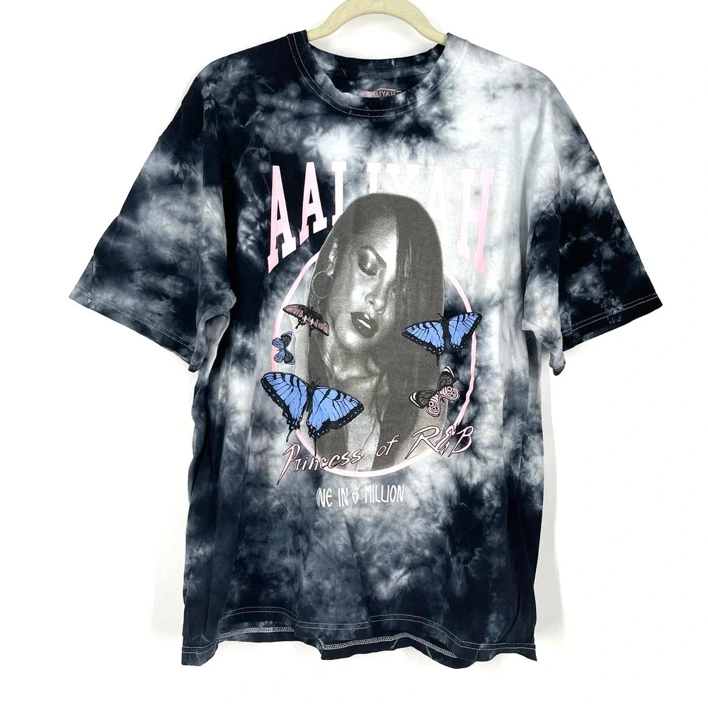 Aaliyah Princess Of R&B One In A Million Portrait Tie Dye T-Shirt Size 1X NWOT